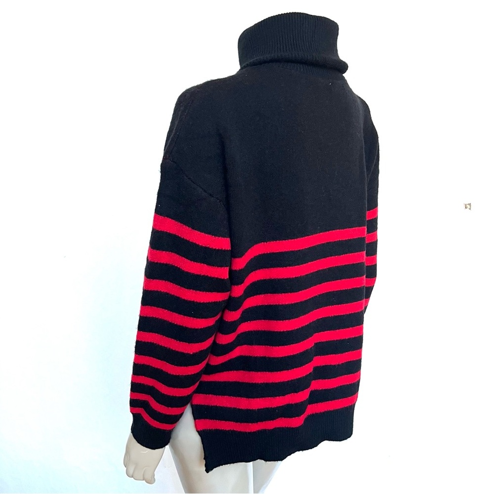 Women’s Loose High Neck Striped Drop Shoulder Knit Turtleneck Sweater - Picture 3 of 12